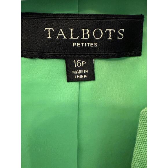 Talbots Blazer Womens 16P Green Collarless Open Front Petite Career Lined Office - Picture 4 of 8
